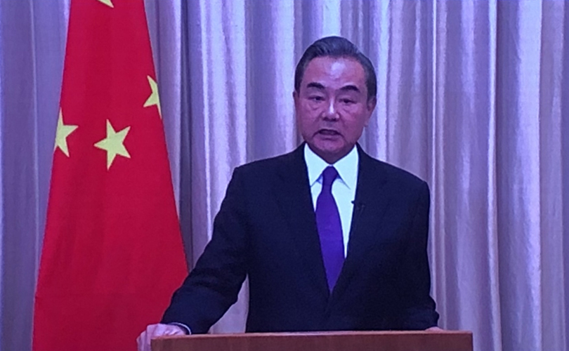 Chinese State Councilor and Foreign Minister Wang Yi delivers a keynote speech via video at an international seminar on "Seizing digital opportunities for cooperation and development" on Tuesday in Beijing. Photo: Wang Wenwen/Global Times